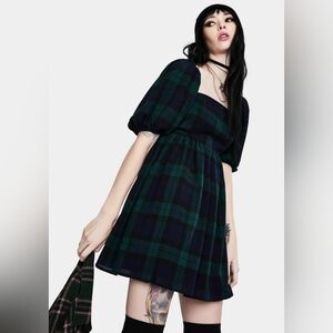 Nwt Dolls Kill Delias Green Plaid Babydoll Dress XS